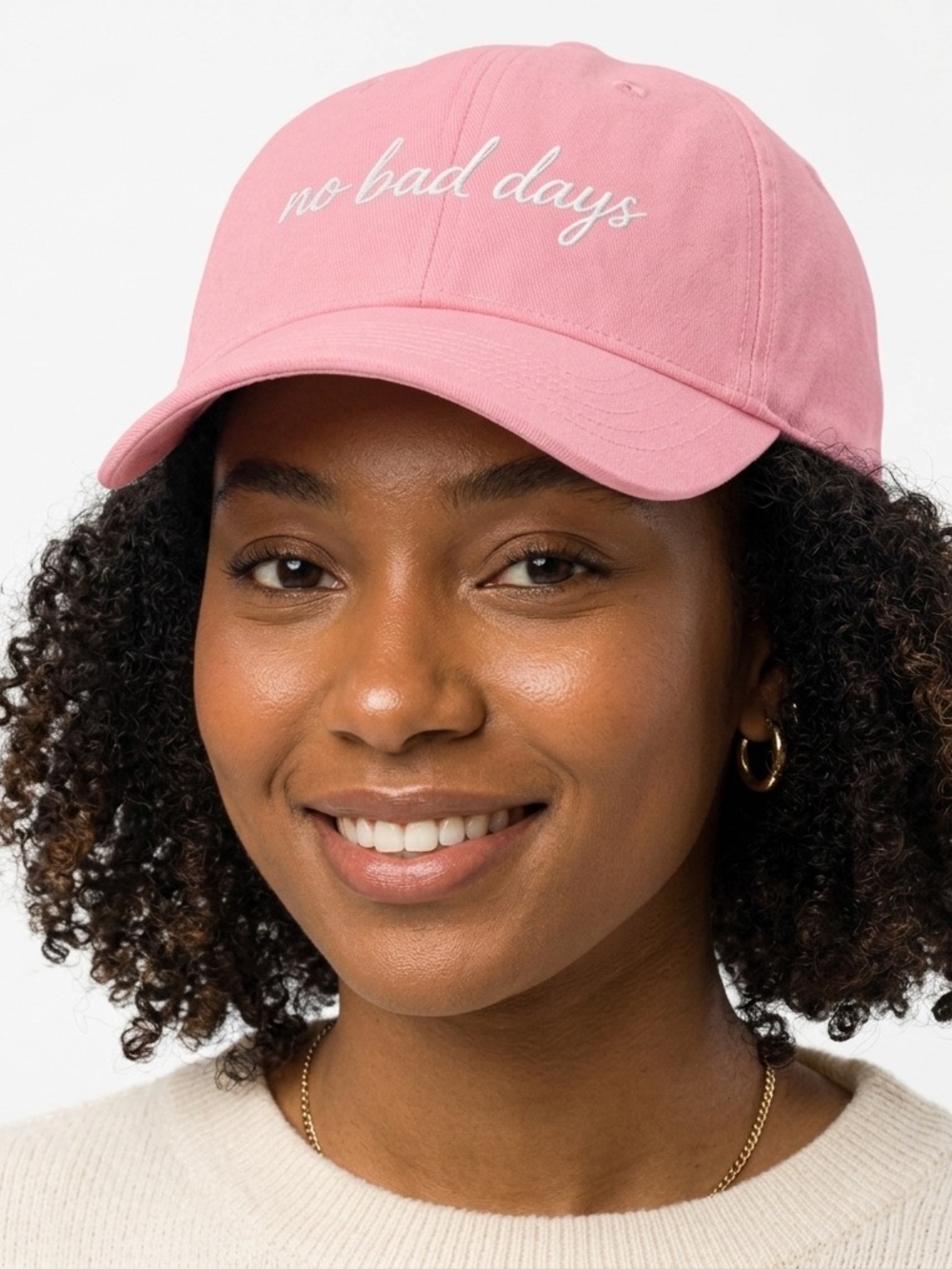 No Bad Days Embroidered Baseball Cap Dad Hat Pink Minimal Aesthetic Velcro Fit!!